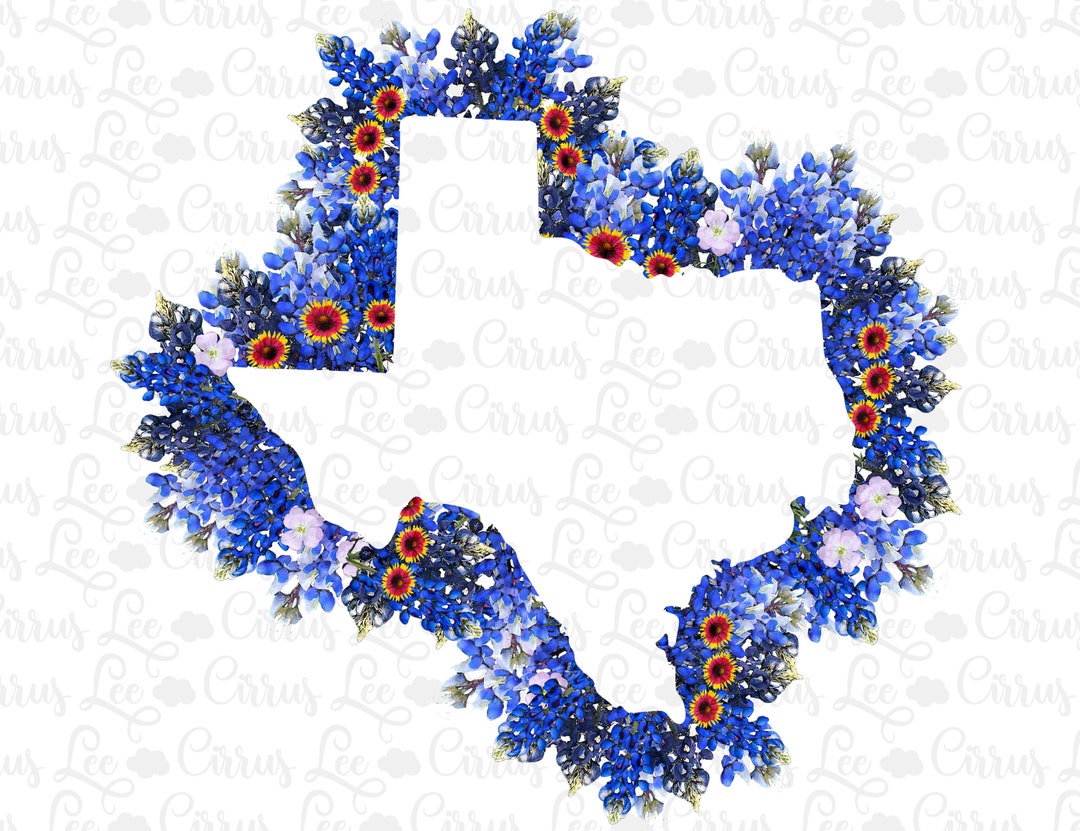 Texas Outline in Bluebonnets Instant Download, Ready to Print, PNG ...
