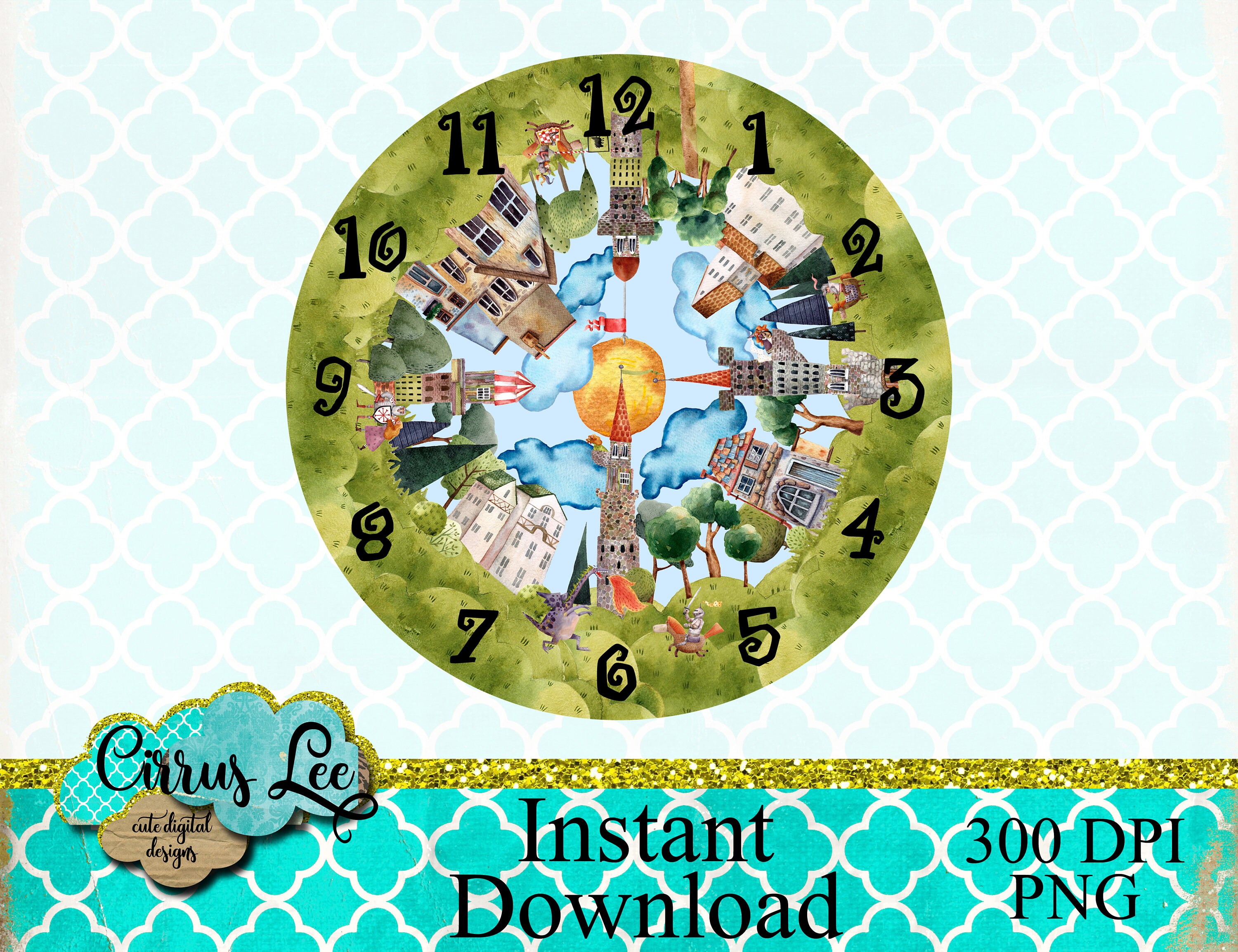 Medieval Village Clock Face Instant Download Ready To Print Etsy