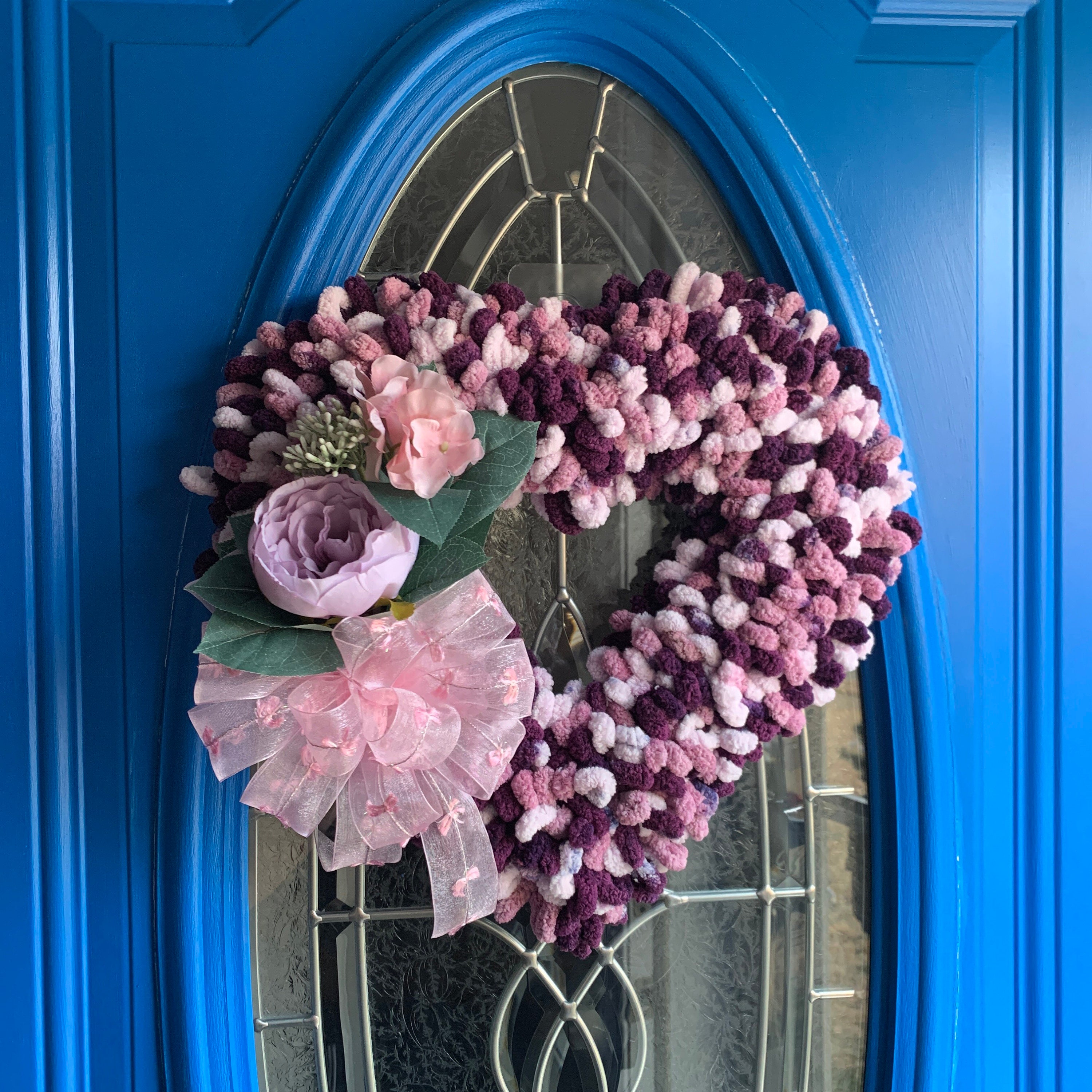 Purple Valentines Day Wreath / Pink and Purple Yarn Wreath / Etsy