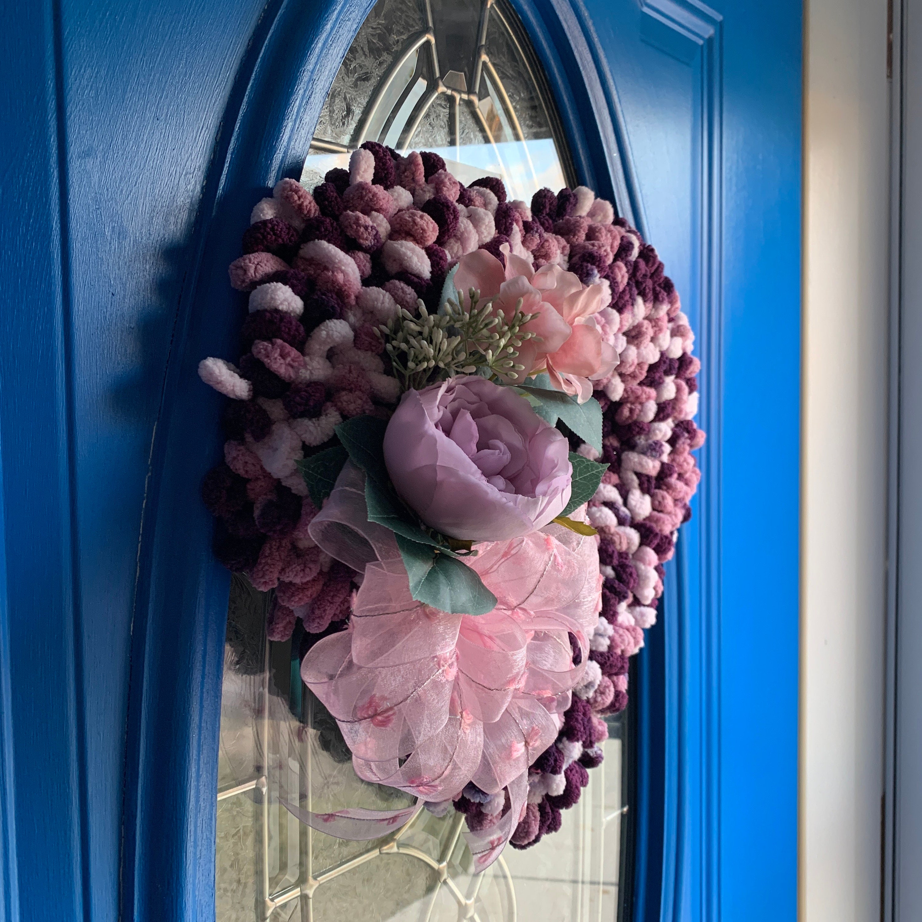Purple Valentines Day Wreath / Pink and Purple Yarn Wreath / Etsy