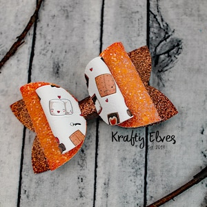 S&#39;mores Hair Bow, S’mores hair clip, Marshmallow Bow, S’mores Bow, Camping Treat Bow