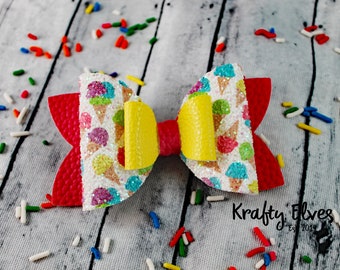 Ice Cream Glitter Bow- Ice Cream Hair Bow- Sweet Treats Bow