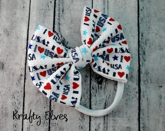 USA Fabric Bow: Patriotic Baby Headband - 4th of July