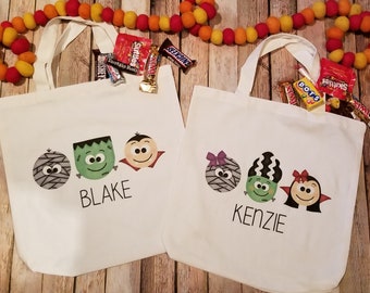 Bolsa de Halloween personalizada para truco o trato: diseño de monstruo, bolsa de algodón