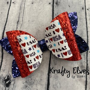 USA Fabric Bow- USA Baby Headband- Red White Blue Bow- Independence Day Hair Bow- 4th of July Bow- Patriotic Bow- Unite State Hair Bow