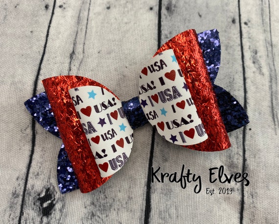 USA Fabric Bow: Red, White & Blue 4th of July Hair Bow