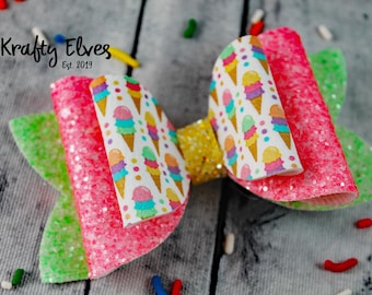 Fiocco per capelli a forma di gelato: fiocco in finta pelle glitterata per bambini piccoli