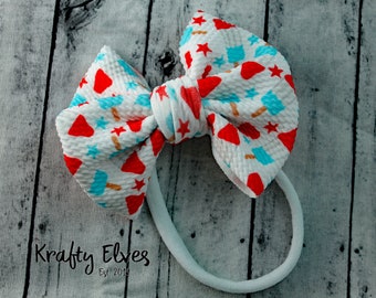 Popsicle Hair Bow: Red, White, and Blue 4th of July Fabric Bow