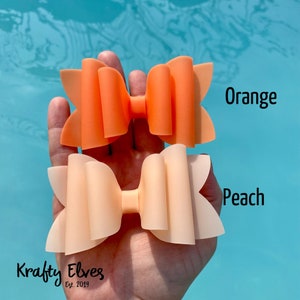 Pool bow, Waterproof Bow, Summer Bow, Pool Party Bow, Swimming Bow, Orange Hair Bow, Peach Hair Bow, Water Bow