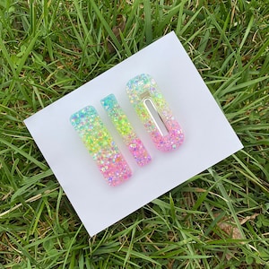 Pastel Ombre Rainbow Hair Clip, Spring Hair Clip, Resin Hair Clip, Resin Barrette, Acrylic Hair Clip, Rainbow Bar Clip, Glitter Hair Clip