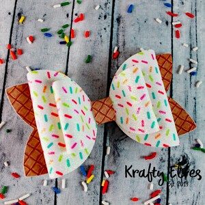 Ice Cream Bow, Glitter Ice Cream Clip, Sweet Treats Bows, Waffle Cone Bow