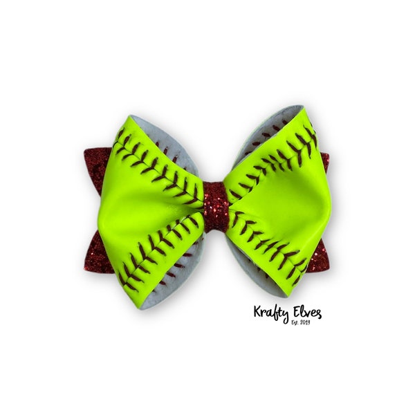 Softball Bow, Real Softball Skin Bow, Softball Hair Clip, Softball Hair-bow, Softball Hair Bow