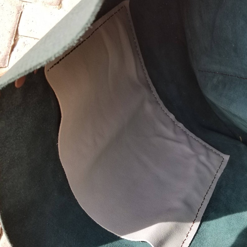Handsewn large leather slouchy toteForest Green color Pebble Leather roamingtherange