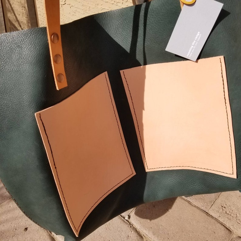 Handsewn large leather slouchy toteForest Green color Pebble Leather roamingtherange
