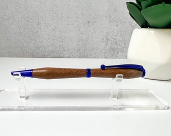 Bolígrafo personalizado de madera exótica, hecho a mano, de estilo fino y elegante, de color azul, con forma de ciruela asiática negra (Syzygium cumini)