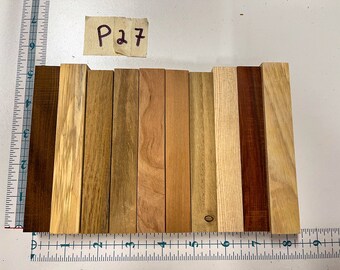 P27- Popular Worldwide Exotic Hardwood Pen Turning Blanks (10 count) Mixed Assorted Variety Quality Premium Woods Sample Collection