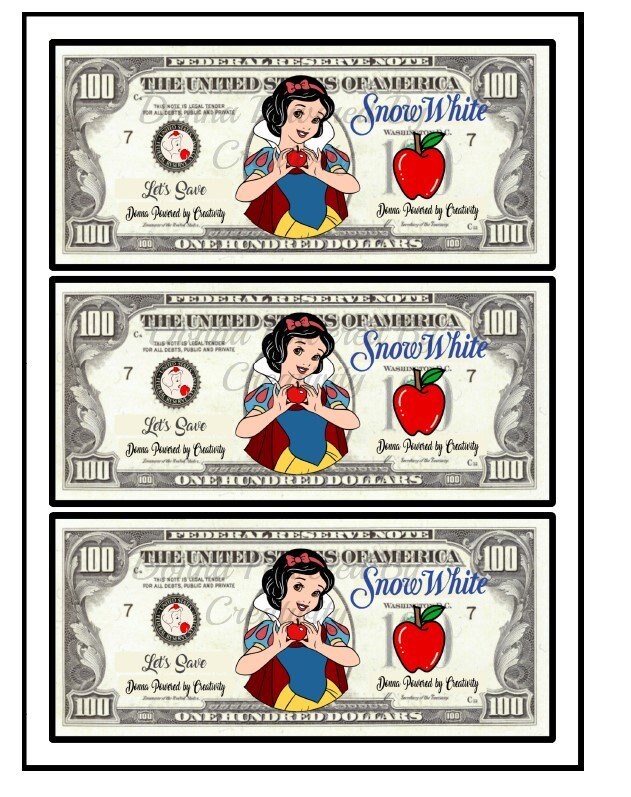 Donna Powered by Creativity Lets Save One Hundred Dollar Place Holder for Saving Challenge Snow White