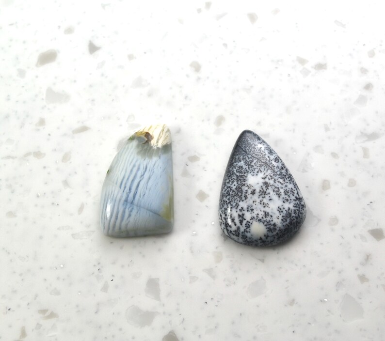 15 x 24mm Natural Stones Jewelry Cabochons Dendrite Agate and Blue Agate Parcel of Two Cabochons 17 x 24mm