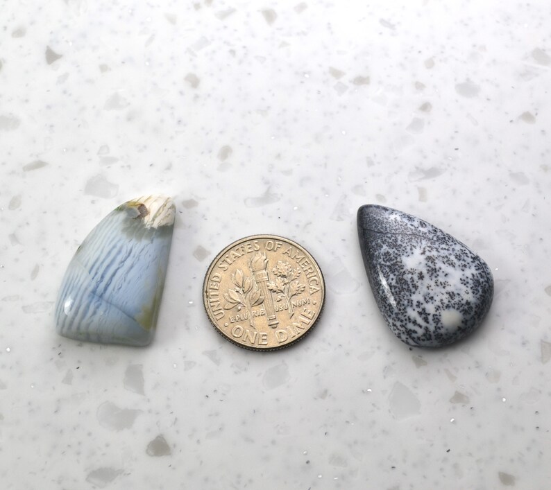 15 x 24mm Natural Stones Jewelry Cabochons Dendrite Agate and Blue Agate Parcel of Two Cabochons 17 x 24mm