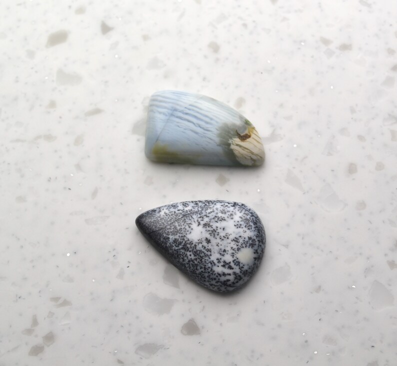 15 x 24mm Natural Stones Jewelry Cabochons Dendrite Agate and Blue Agate Parcel of Two Cabochons 17 x 24mm