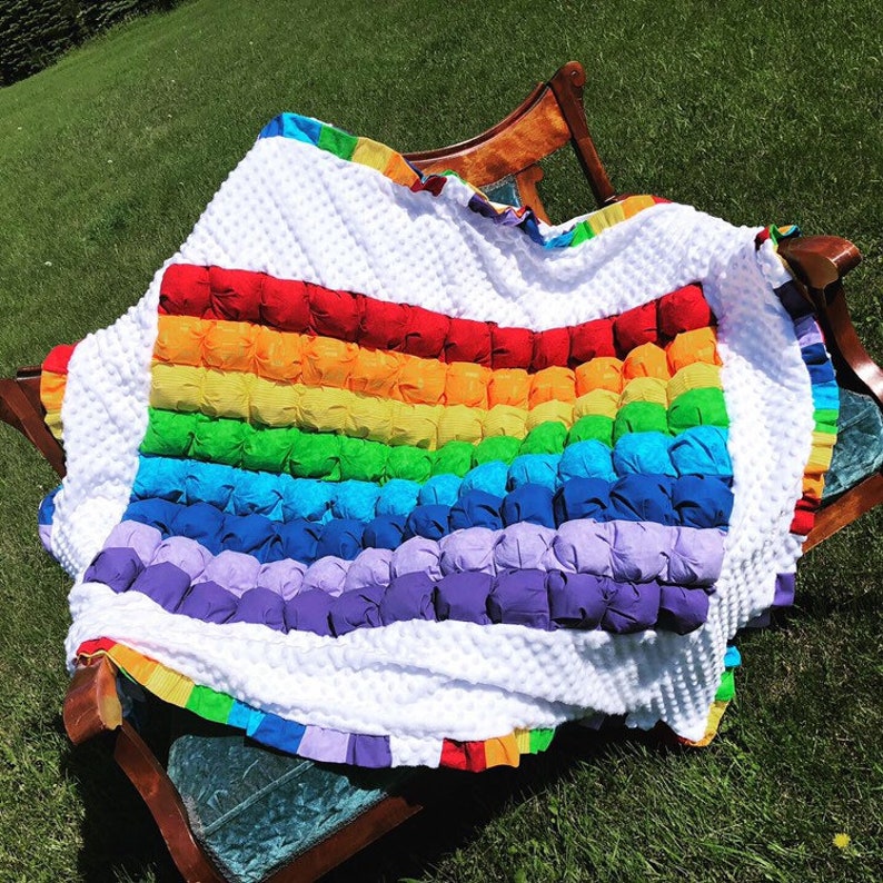 Rainbow Puff Quilt Infant crib quilt Throw size Twin King Etsy