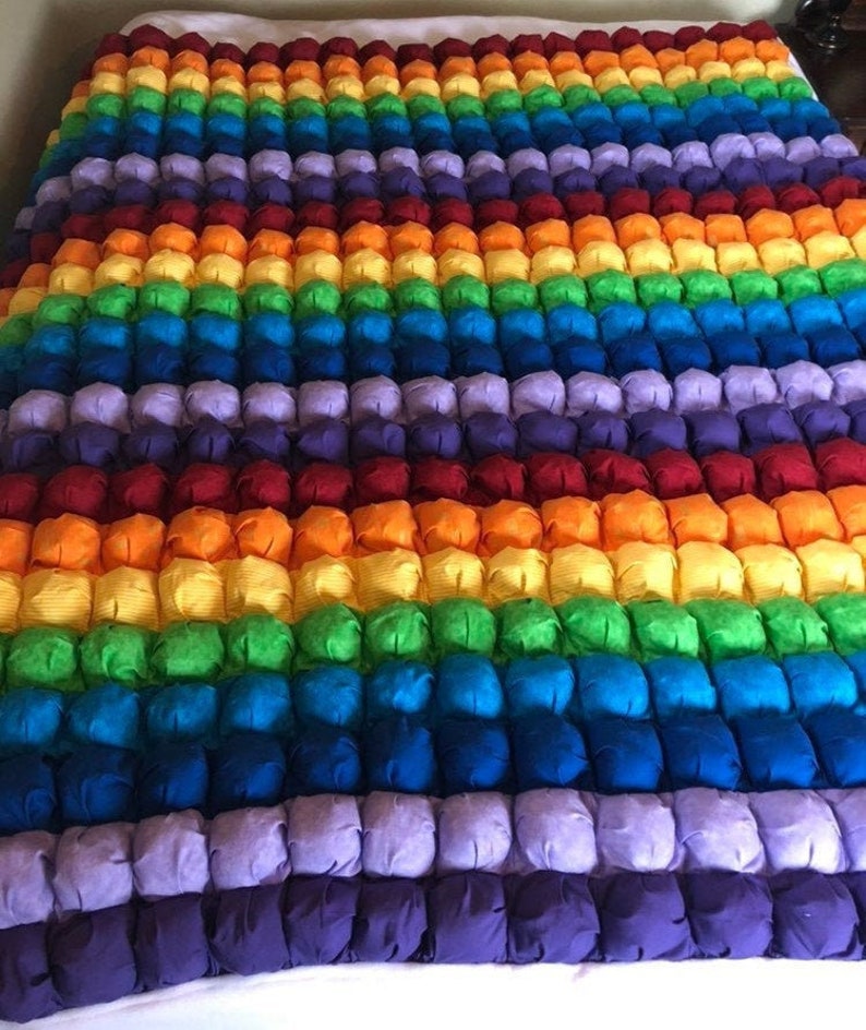 Rainbow Puff Quilt Infant crib quilt Throw size Twin King Etsy