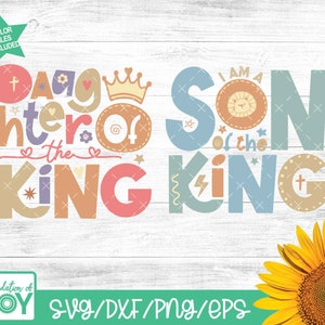 Hija del Rey svg, Hijo del Rey svg, Niños cristianos png, Paquete religioso para niños pequeños, Diseño bíblico de camisetas para niños pequeños, Versículo bíblico PNG