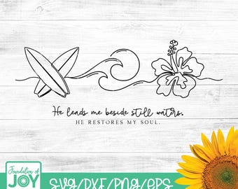 He leads me by still waters, He restores my soul, Bible Verse svg, Continuous line svg, Christian Summer png, Trendy Christian deisgn