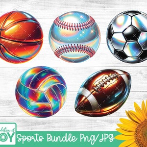 Paquete de diseño de sublimación PNG de pelota deportiva, pelota deportiva Png, softbol Png, béisbol Png, pelota de fútbol americano Png, pelotas deportivas holográficas