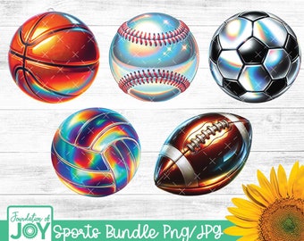 Sports Ball PNG Sublimation Design Bundle, Sports Ball Png, Softball Png, Baseball Png, American Football Ball Png, Holographic Sports Balls