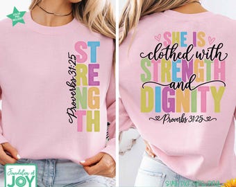 Strength and Dignity SVG, Proverbs 31:25 png Christian Woman SVG, Bible Verse SVG, Faith Shirt Design, Religious Quote png