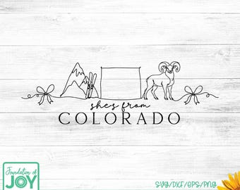 She's from Colorado, Continuous line art, Mountain svg, Bighorn sheep png, Colorado State Outline, Colorado Girl svg, Skier png, bow png