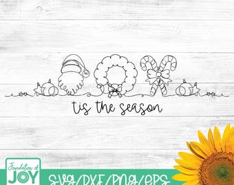 Tis the season svg, Christmas season png, Candy cane, Santa Clause, Merry Christmas png, Continuous Line art, Minimalist Christmas svg