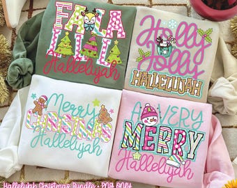 Preppy Hallelujah Christmas PNG Bundle, Pink Girly Holiday Designs, Cute Christmas Sublimation Gift Set
