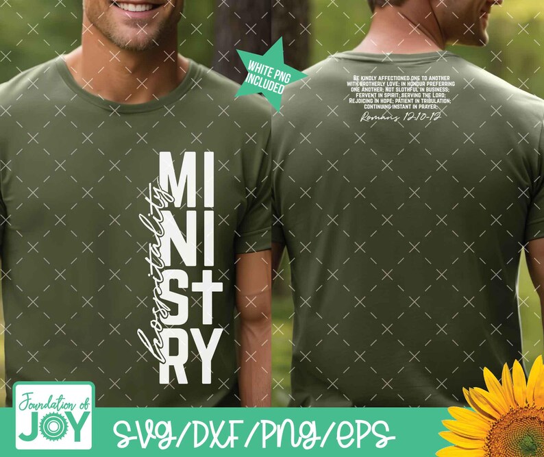 Ministerio de Hospitalidad (svg), Ministerio de la Iglesia (pg), Servirse unos a otros, Camisa religiosa para hombre, Camisa religiosa para mujer, Servir al Señor (svg) imagen 3