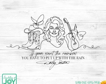 Rainbow Dolly Parton Quote SVG, Dolly Parton PNG, Dolly svg, Continuous line art, Single line design, Country Music Queen, Western Cowgirl
