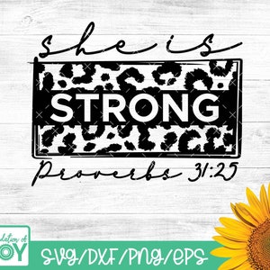 Ella es fuerte svg, Proverbios svg, Biblia verso svg, Leopard print svg, Christian svg