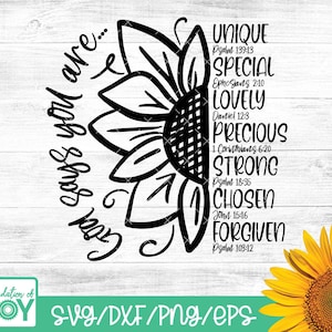 Inspiración de girasol, Christian svg, Bible Verse svg, girasol svg, svg, dxf, jpg,png, Dios dice que lo eres, Cortar archivo Cricut, Silueta
