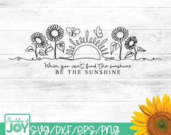 Cuando no encuentres el sol, sé el sol SVG, girasol, citas inspiradoras PNG, arte lineal continuo, arte lineal minimalista PNG