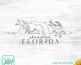 She's from Florida svg, Continuous Line art, Alligator line art, Florida girl png, Florida state outline, Palm tree, Florida svg, Beachy png