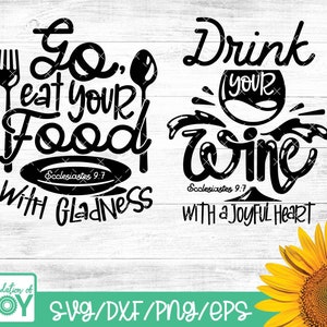 Vá comer e seja alegre, versículo bíblico svg, cozinha svg, culinária svg, avental svg, vinho svg, decoração de cozinha svg, arquivos Cricut e Silhouettte
