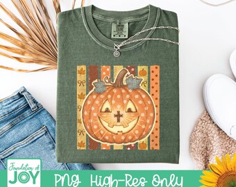 Sublimación de calabaza, calabaza de lunares, lindos diseños de otoño, arte cristiano de otoño, feliz otoño a todos, calabaza de Halloween, diseño de camiseta cristiana de otoño