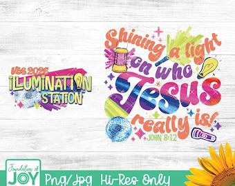 Illumination Station Sublimation, vacation bible school png, VBS tshirt design, John 8:12, light of the world theme, christian tshirt png