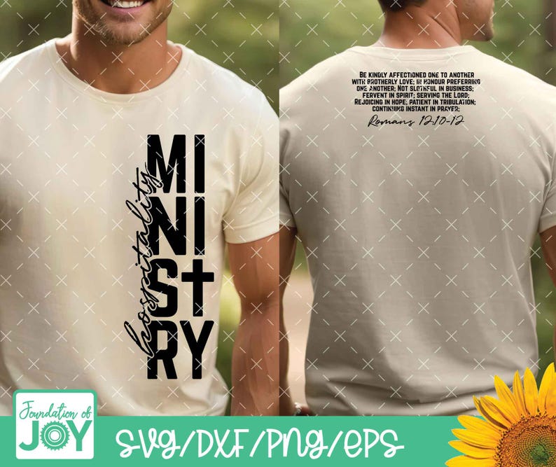 Ministerio de Hospitalidad (svg), Ministerio de la Iglesia (pg), Servirse unos a otros, Camisa religiosa para hombre, Camisa religiosa para mujer, Servir al Señor (svg) imagen 1