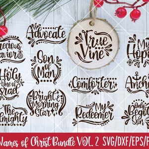 Paquete de nombres de Cristo, adornos navideños, svg cristiano, svg de letrero navideño, svg de Jesús, svg de Navidad religiosa, svg de paquete navideño