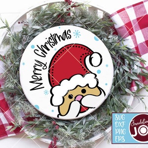 Merry Christmas Door sign, Santa Clause Door hanger, Santa svg, Merry Christmas svg, Round wood sign, Welcome sign, Cricut cut files