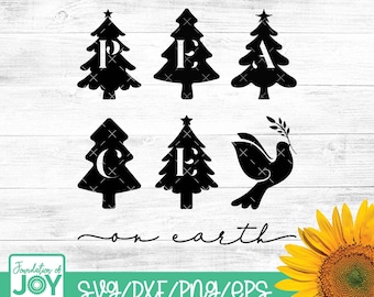 Paz en la Tierra svg, Árboles de Navidad svg, Paloma svg, Paz svg, Diseño de camiseta de Navidad, Groovy Christmas Svg, Cricut y Silhouette archivos cortados