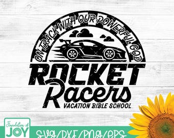 Rocket Racers, VBS 2025, Urlaub Bibelschule svg, VBS Shirt Design, Auf dem Weg mit unserem mächtigen Gott, VBS Zitate svg, religiöse SVG
