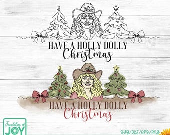 Have a Holly Dolly Christmas, Dolly Parton Christmas svg, Dolly Parton Memorial png, Continuous line art, Single line illustration