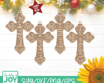 Religious Cross Ornament SVG, Christmas Ornament Svg, Cross Svg, Jesus Svg, Faith Svg, Christian Hymns, Laser Cut Files, Glowforge Cricut